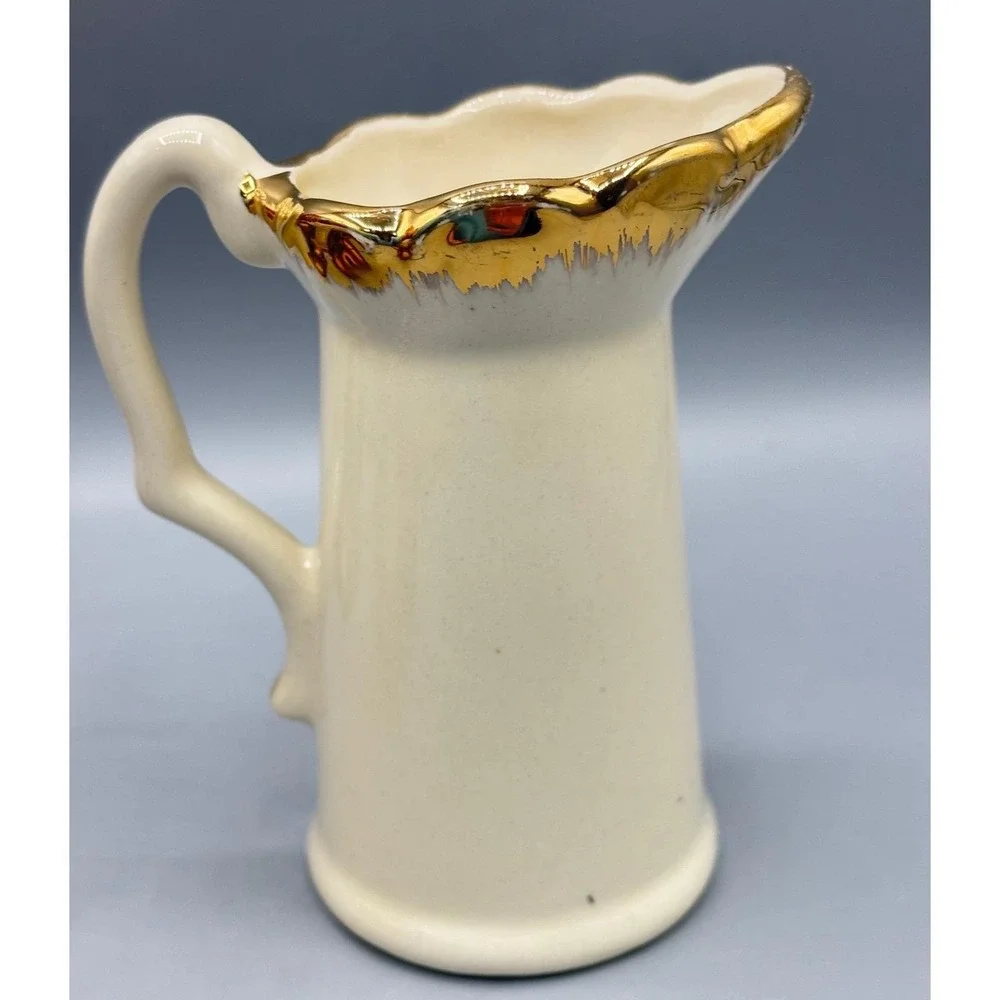 Vtg Massachusetts Souvenir Mini Pitcher Chickadee Mayflower Gold Rim Creamer 5in